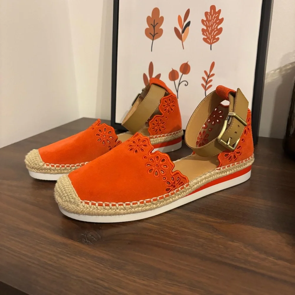 Crown Vintage Brixie Red Orange Espadrille Wedge Sandals with Ankle Strap - Picture 7 of 11